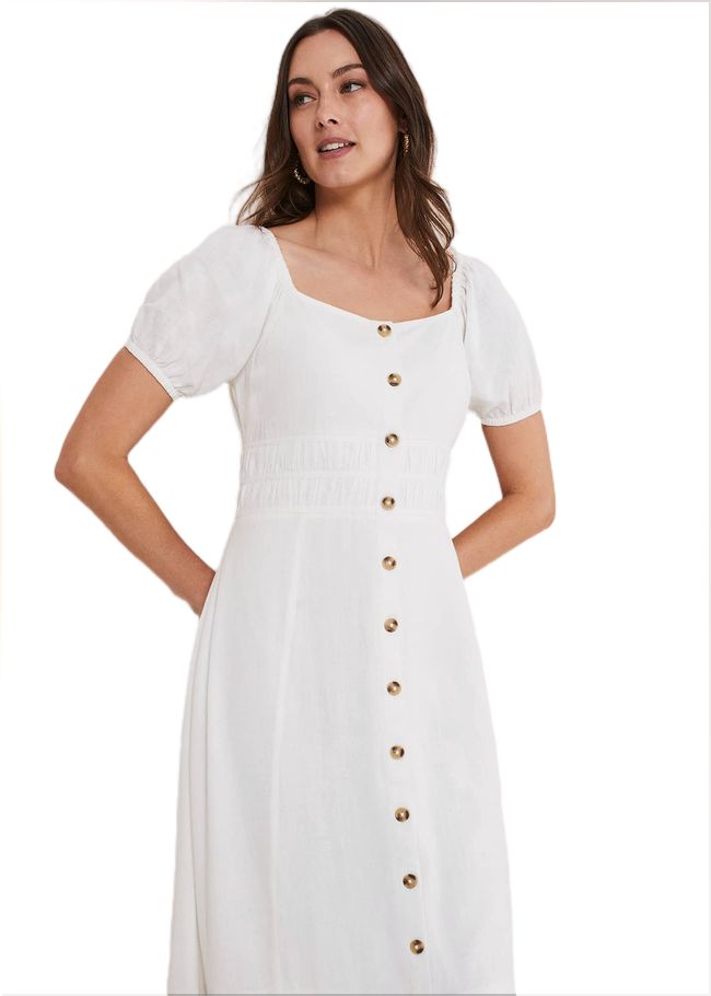  Maribella Linen Midi Dress White 221578055