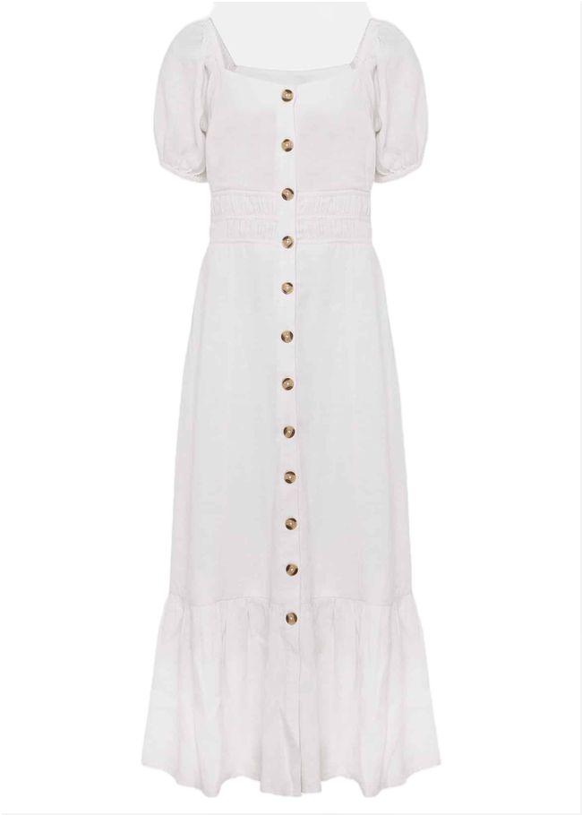  Maribella Linen Midi Dress White 221578055