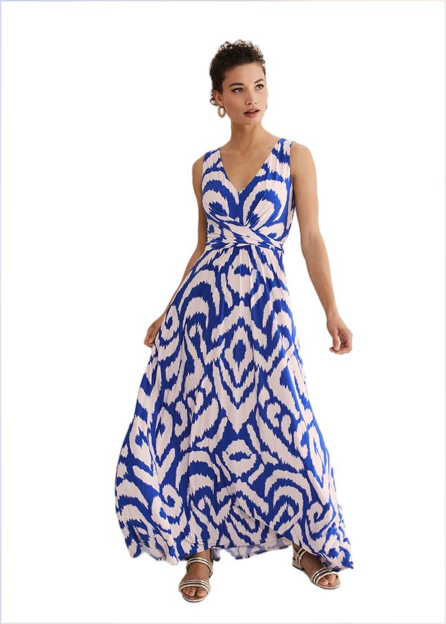  Artemis Jersey Print Maxi Dress Azure Blue/Cream 221579160