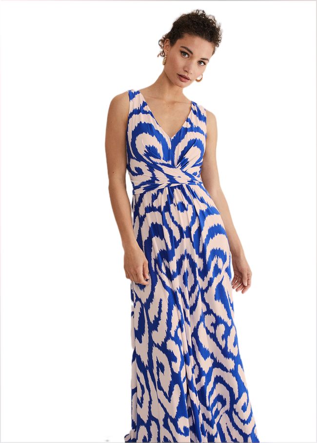  Artemis Jersey Print Maxi Dress Azure Blue/Cream 221579160