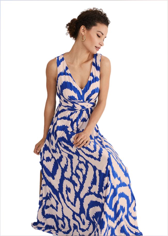  Artemis Jersey Print Maxi Dress Azure Blue/Cream 221579160