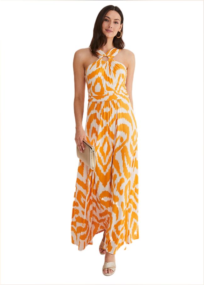  Maude Printed Jersey Maxi Dress Orange/Cream 221580579