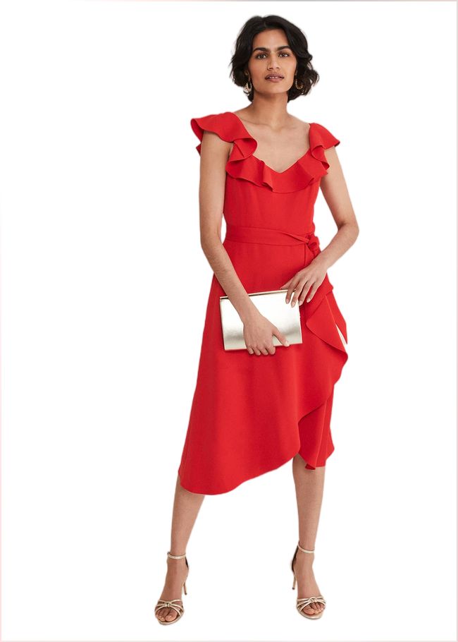  Tatiana Ruffle Wrap Midi Dress Red 221581250