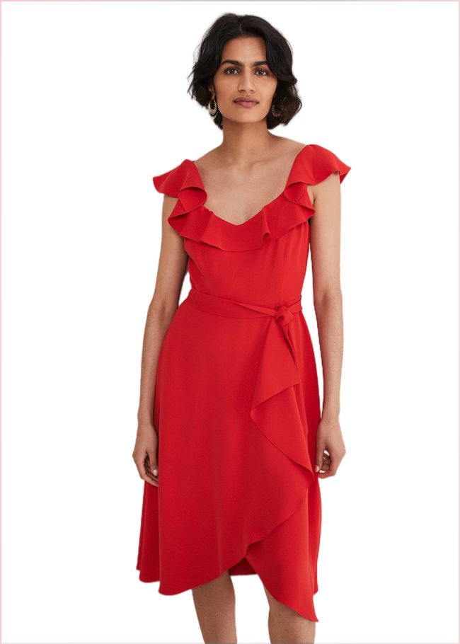  Tatiana Ruffle Wrap Midi Dress Red 221581250