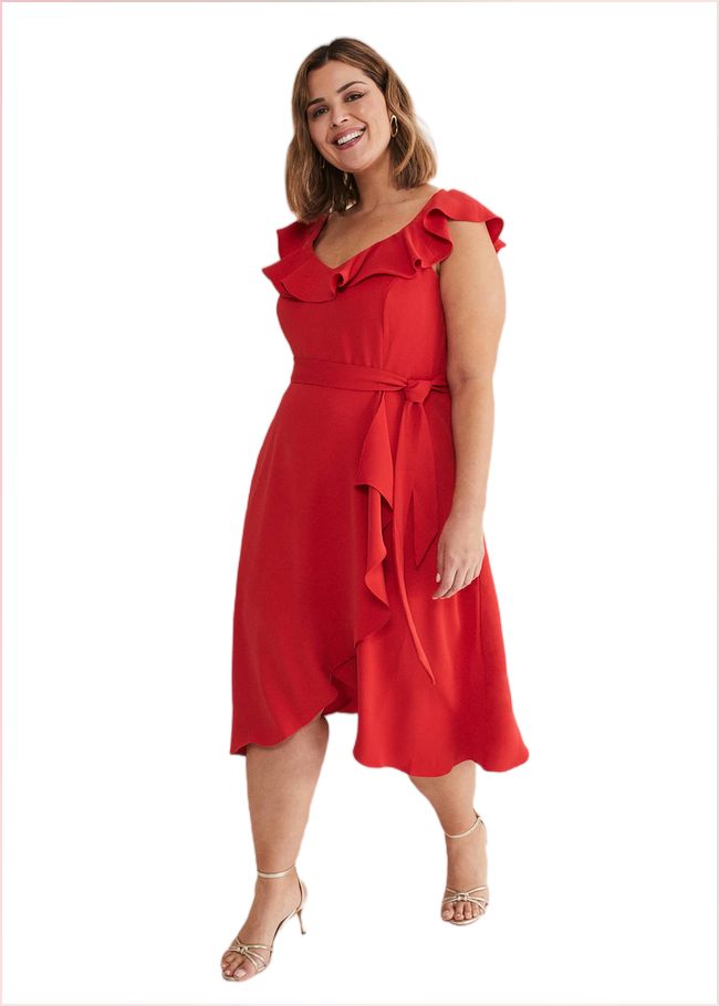  Tatiana Ruffle Wrap Midi Dress Red 221581250