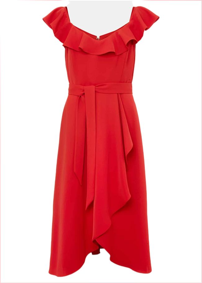  Tatiana Ruffle Wrap Midi Dress Red 221581250