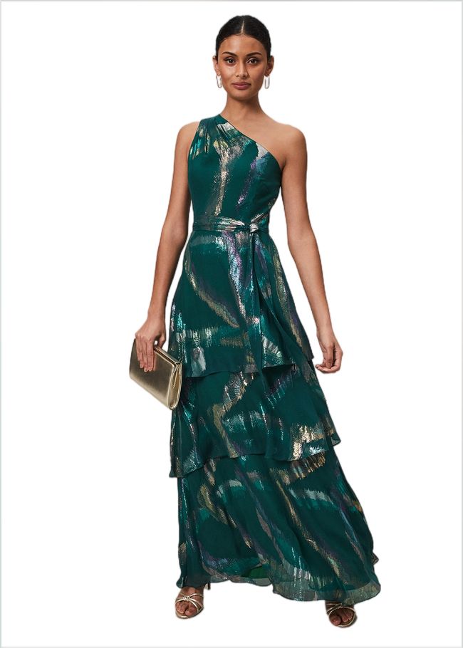  Sonia One Shoulder Silk Maxi Dress Dark Green 221596450