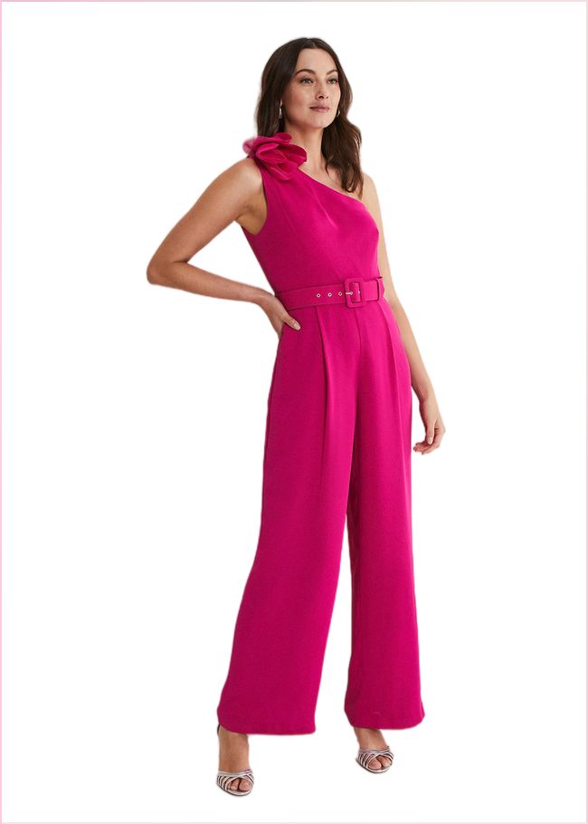  Luisa One Shoulder Jumpsuit Magenta Pink 221599389