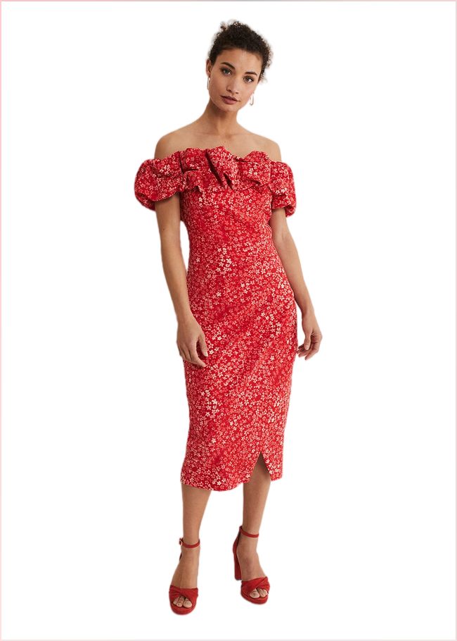  Senita Off Shoulder Ditsy Dress Red/Multi 221601247