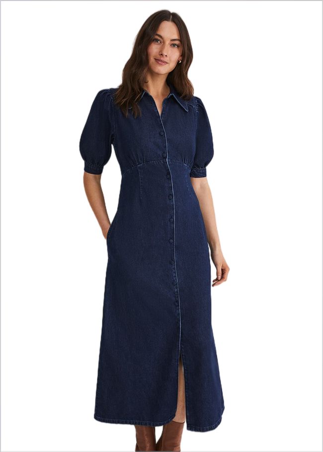  Cosette Denim Midaxi Dress Dark Indigo 221608193