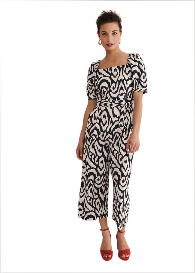  Sara Ikat Wide Leg Jumpsuit Black/Cream 221615843