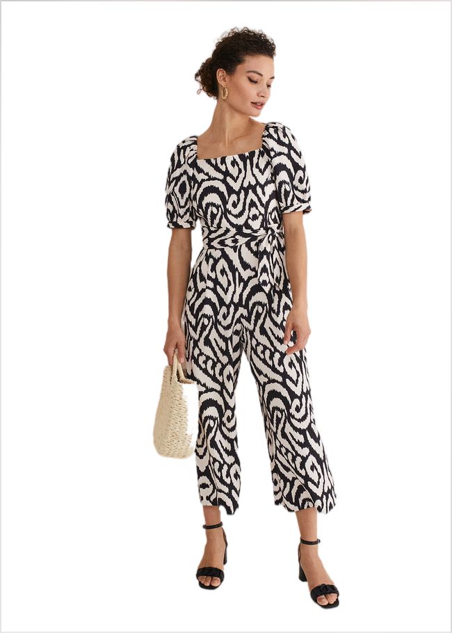  Sara Ikat Wide Leg Jumpsuit Black/Cream 221615843