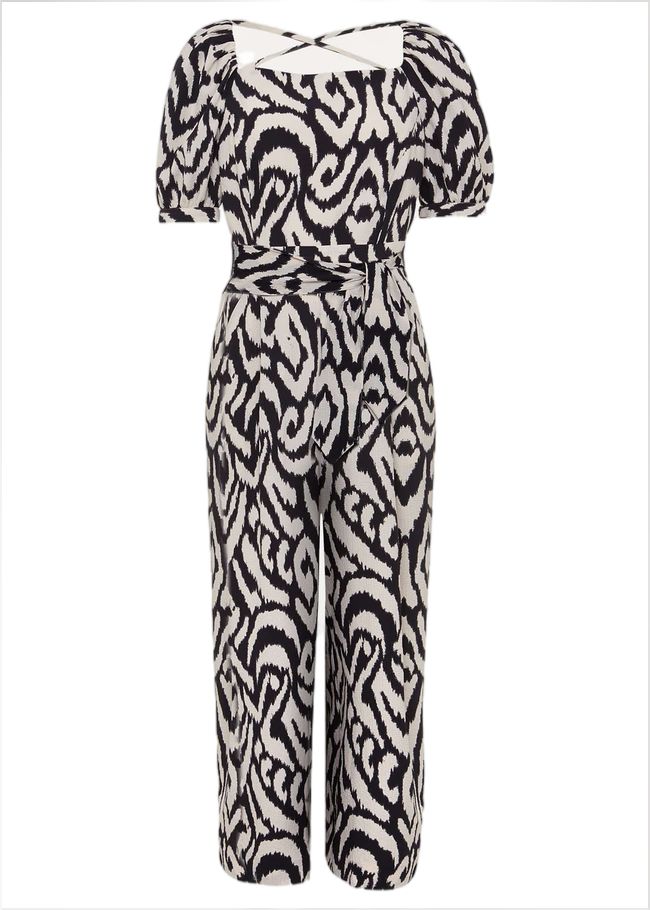  Sara Ikat Wide Leg Jumpsuit Black/Cream 221615843