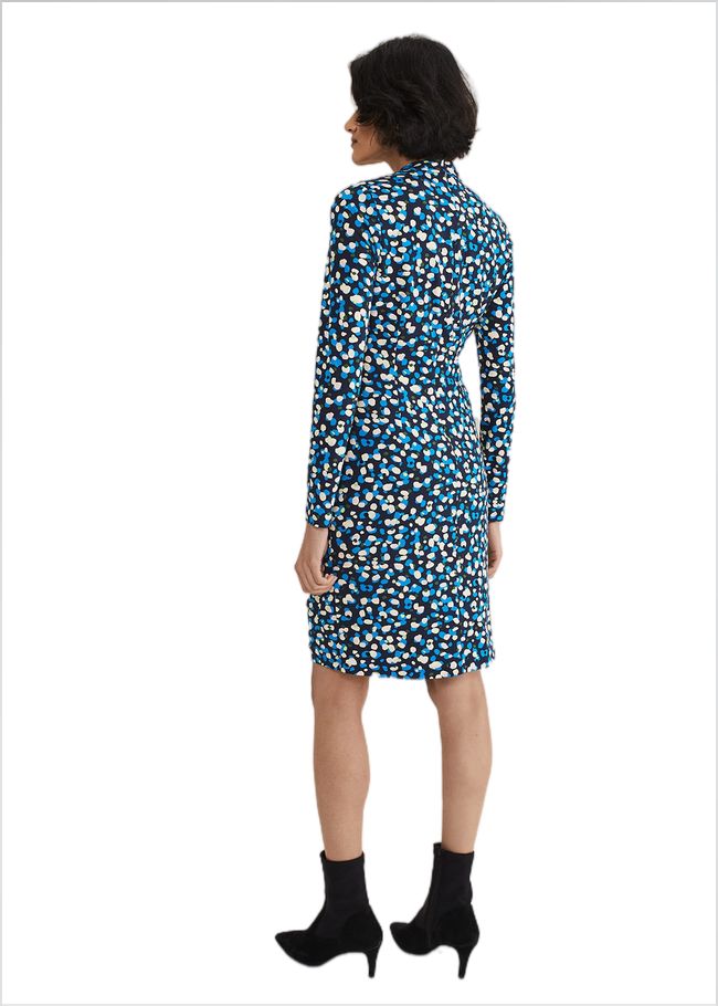  Juno Ruched V Neck Dotty Bodycon Dress Blue Multi 221622570