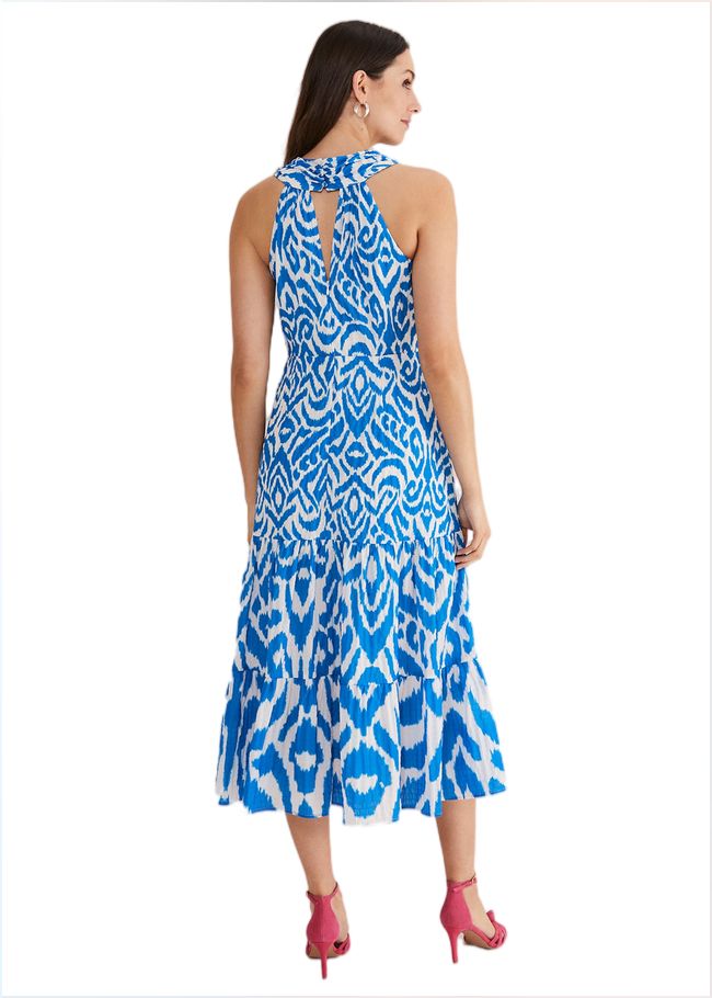  Bella Cross Neck Print Midi Dress Azure Blue/Cream 221623160