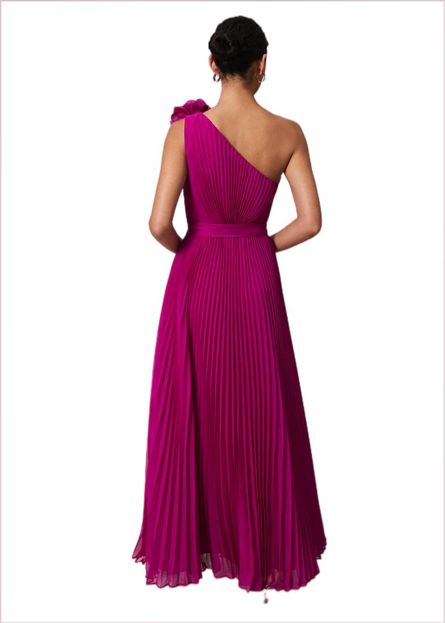  Minnie One Shoulder Pleated Maxi Dress Magenta 221642463