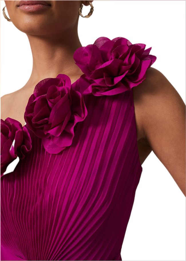  Minnie One Shoulder Pleated Maxi Dress Magenta 221642463