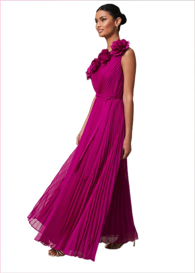  Minnie One Shoulder Pleated Maxi Dress Magenta 221642463