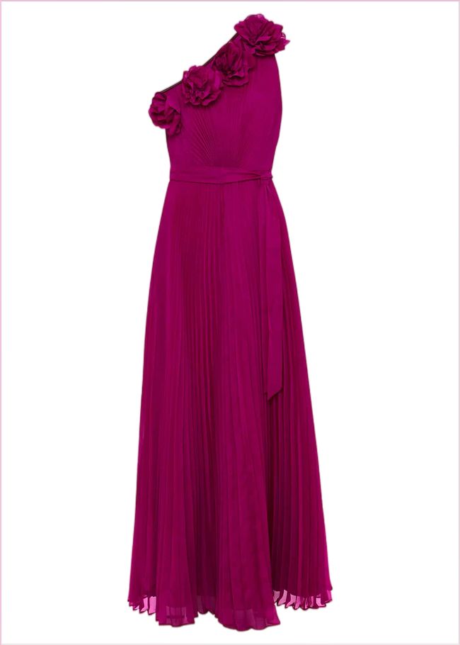  Minnie One Shoulder Pleated Maxi Dress Magenta 221642463