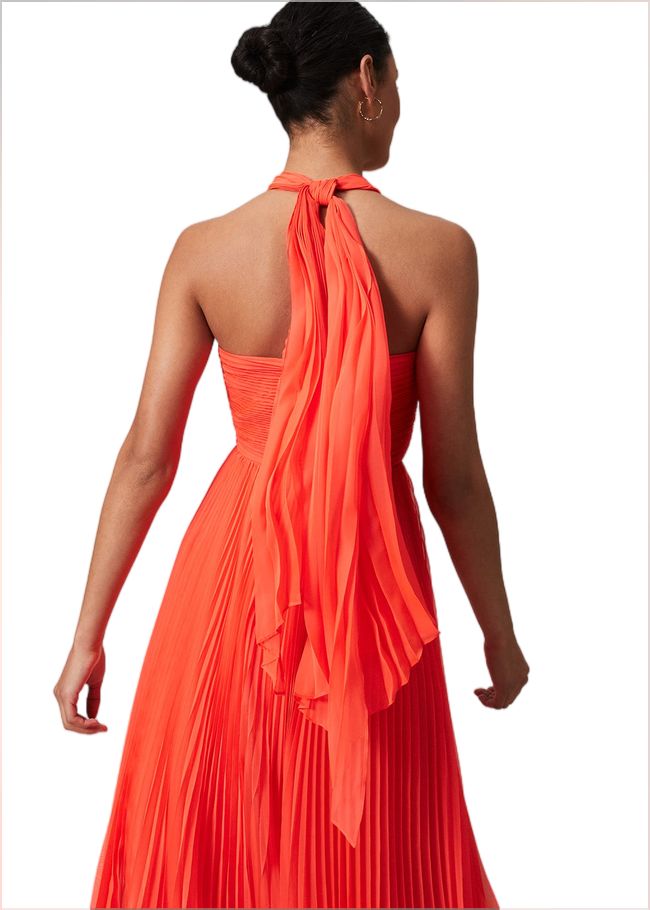  Evangeline Pleated Halterneck Maxi Dress Coral 221648666