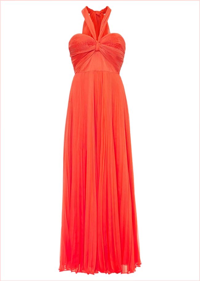  Evangeline Pleated Halterneck Maxi Dress Coral 221648666