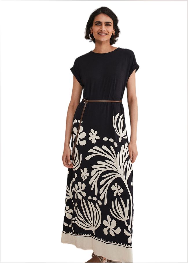  Jeanne Placement Print Jersey Maxi Dress Stone/Black 221649175