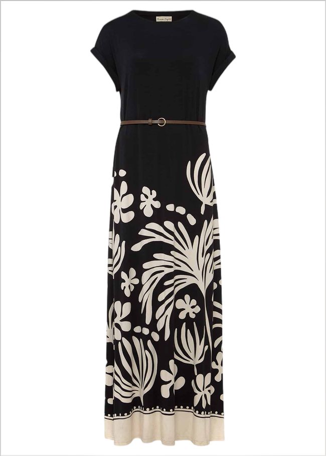  Jeanne Placement Print Jersey Maxi Dress Stone/Black 221649175