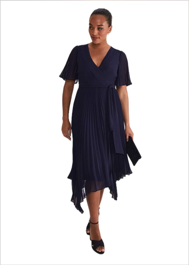  Kendall Pleated Midi Dress Navy 221652351