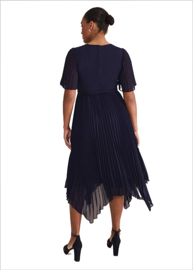  Kendall Pleated Midi Dress Navy 221652351