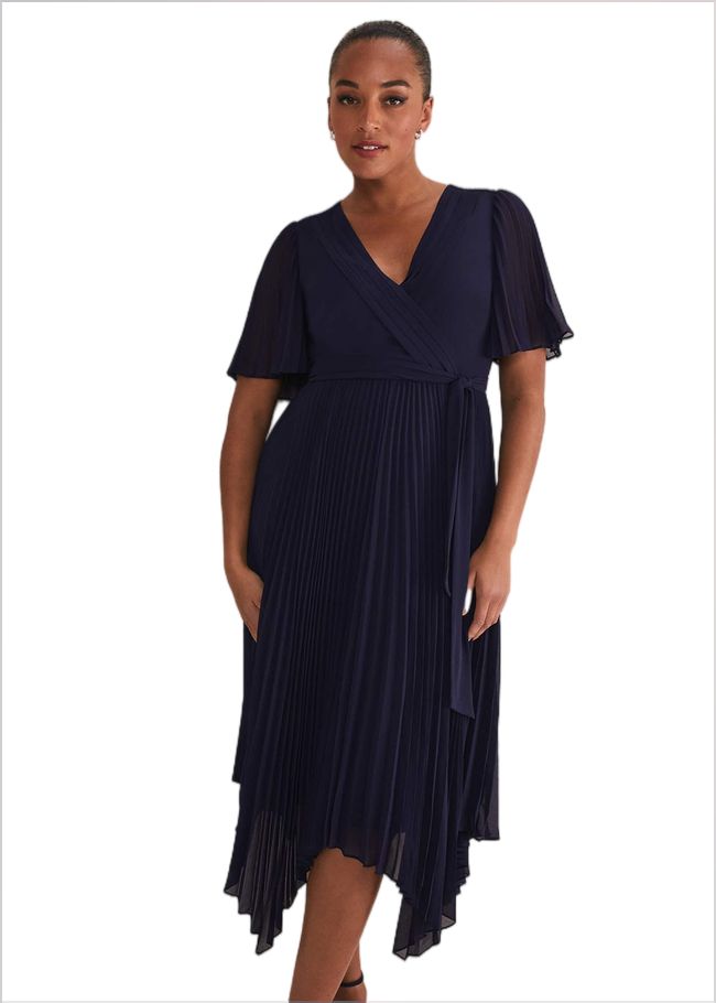  Kendall Pleated Midi Dress Navy 221652351