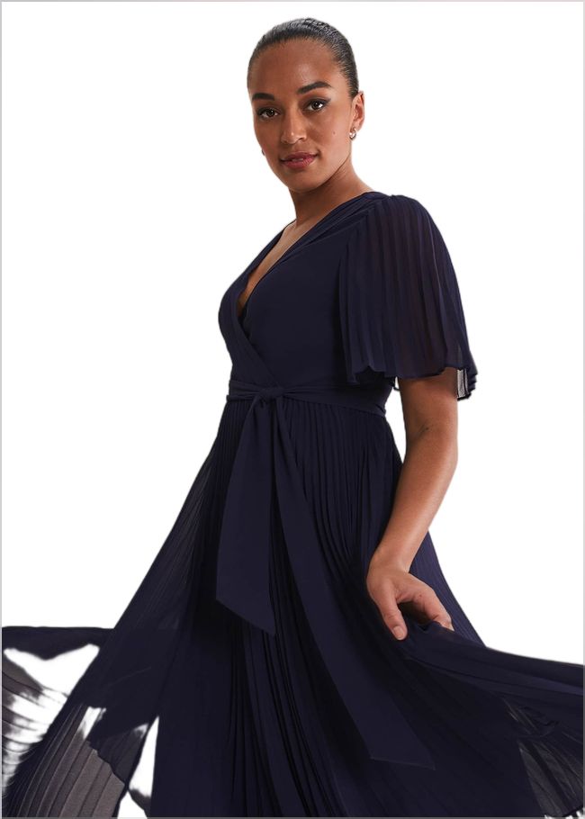  Kendall Pleated Midi Dress Navy 221652351