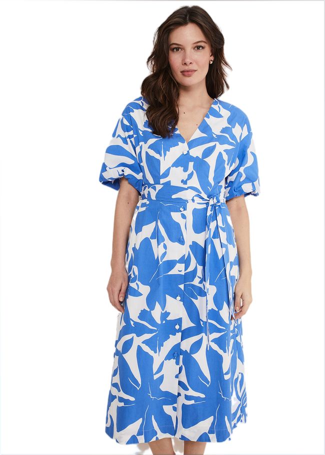  Sienna Cotton Two Colour Midi Dress Blue/Ivory 221659284