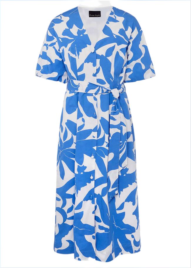  Sienna Cotton Two Colour Midi Dress Blue/Ivory 221659284