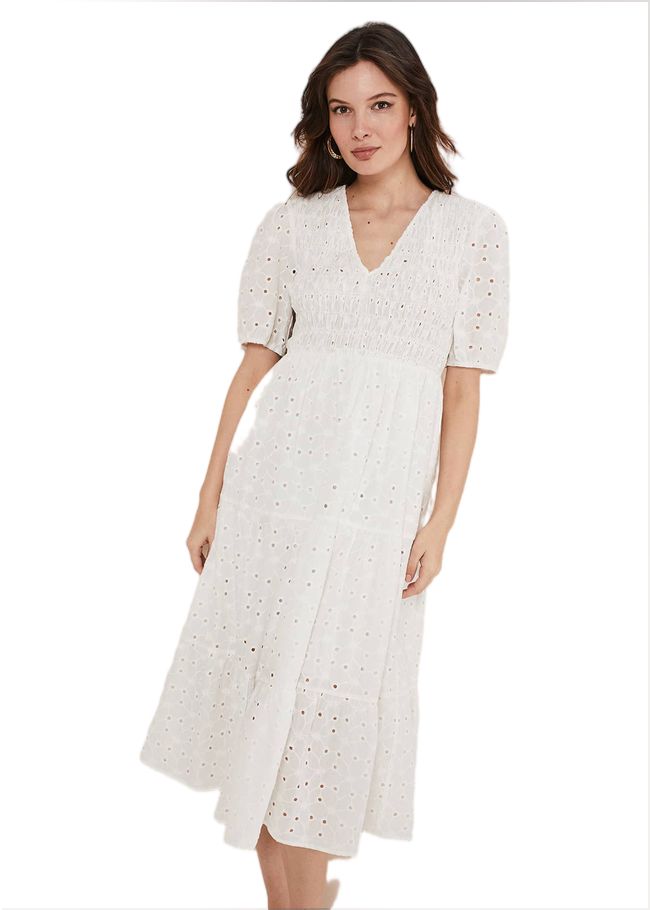  Gretta Broderie Midi Dress White 221664055