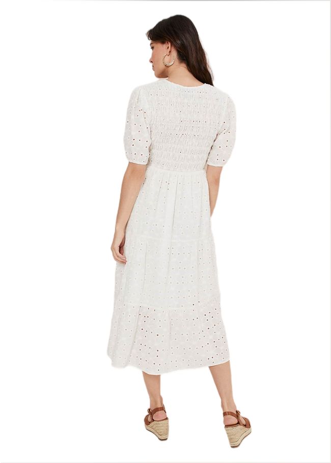  Gretta Broderie Midi Dress White 221664055