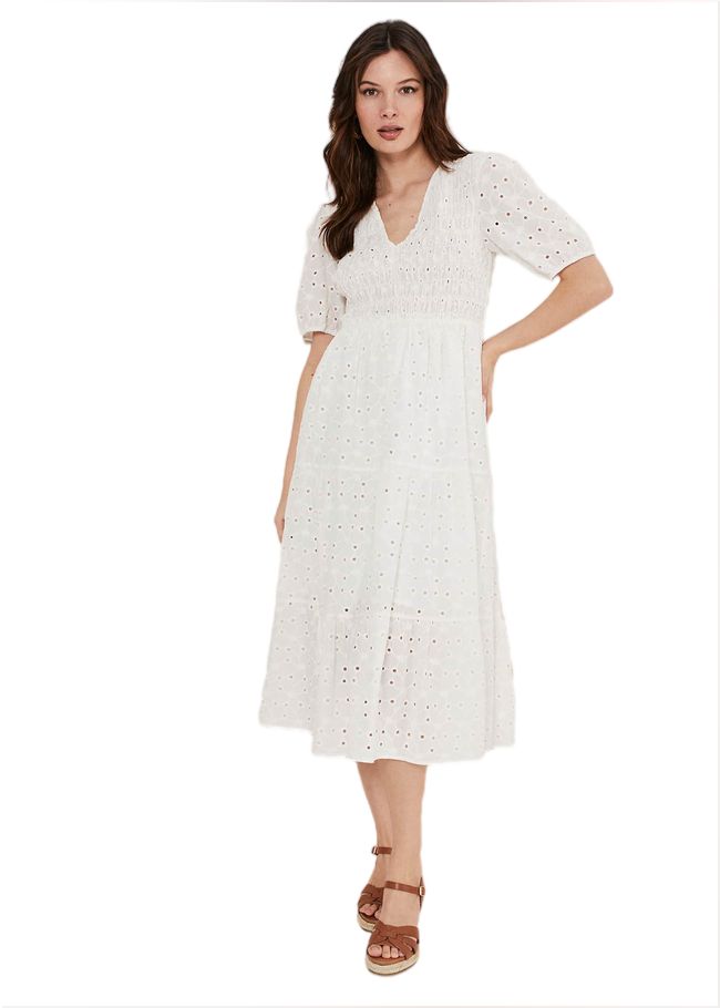  Gretta Broderie Midi Dress White 221664055