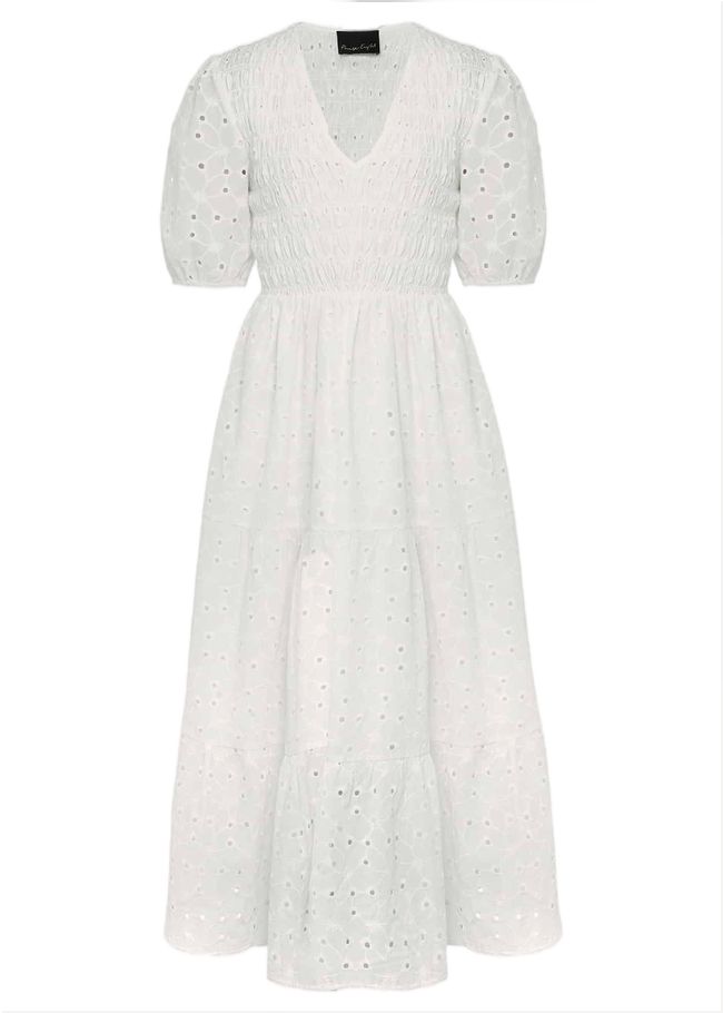  Gretta Broderie Midi Dress White 221664055