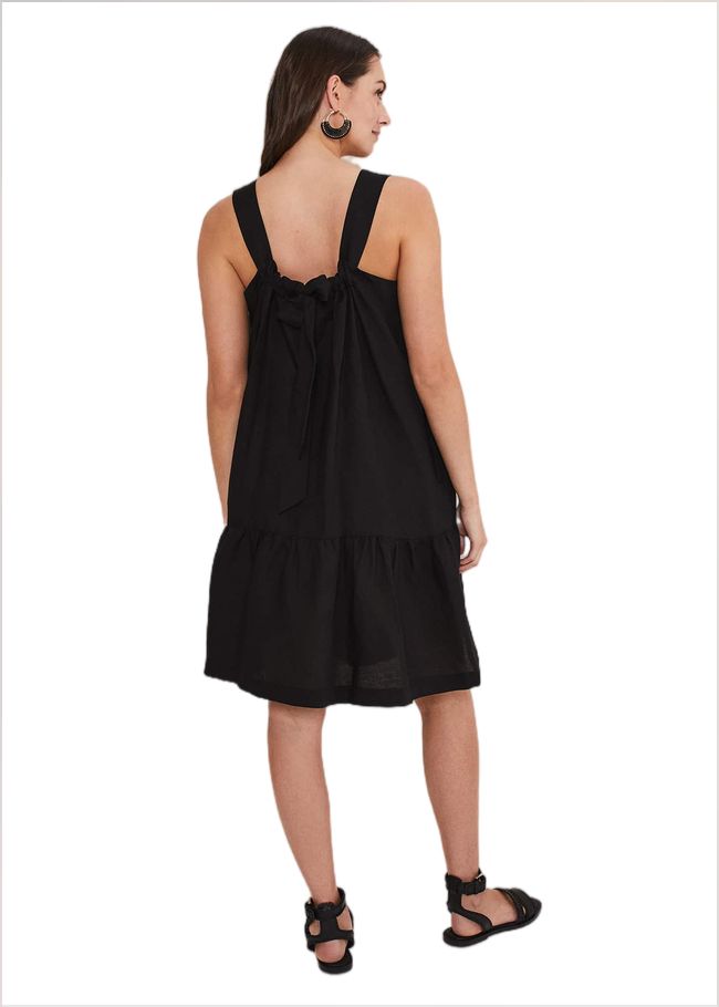  Mandy Strappy Linen Bow Back Swing Dress Black 221666050