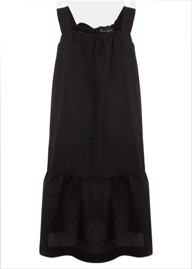  Mandy Strappy Linen Bow Back Swing Dress Black 221666050