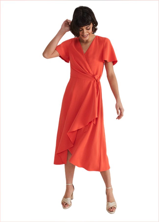  Julissa Ruffle Wrap Midi Dress Vermillion 221669682