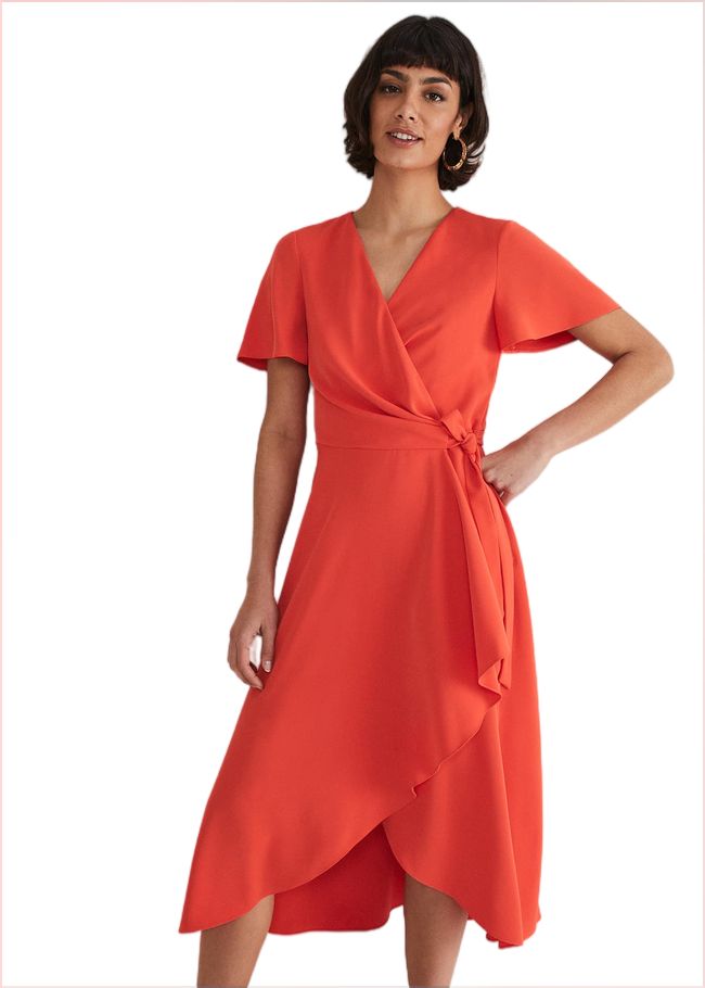  Julissa Ruffle Wrap Midi Dress Vermillion 221669682