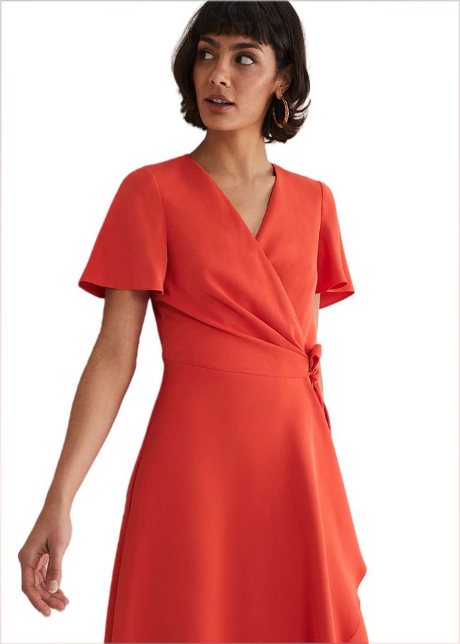  Julissa Ruffle Wrap Midi Dress Vermillion 221669682