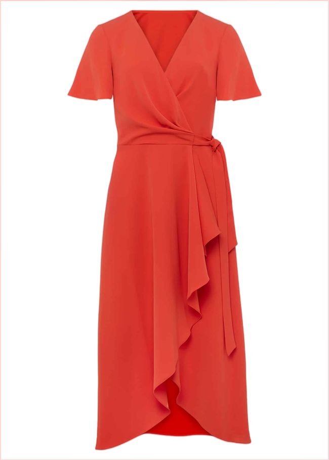  Julissa Ruffle Wrap Midi Dress Vermillion 221669682