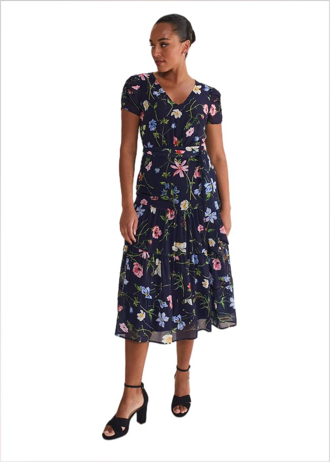  Lola Floral Tiered Midi Dress Navy/Multi 221675493