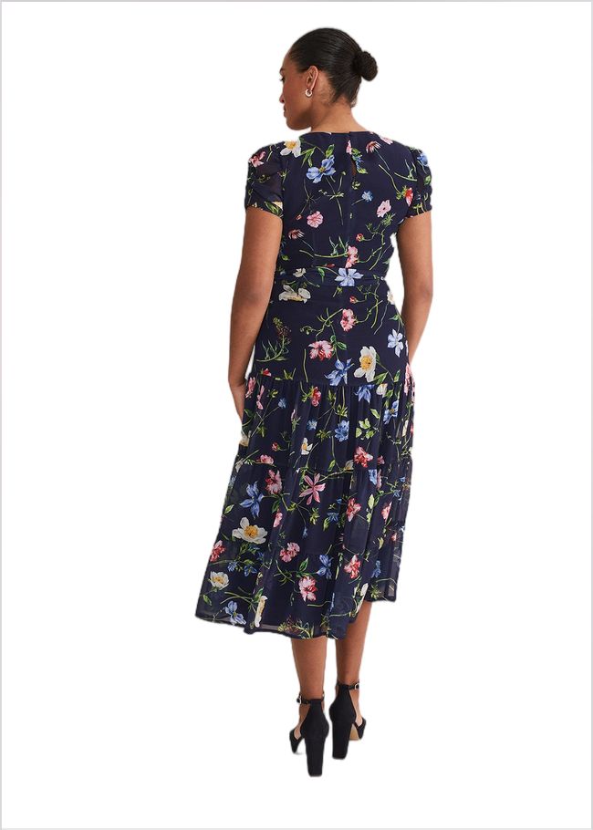  Lola Floral Tiered Midi Dress Navy/Multi 221675493