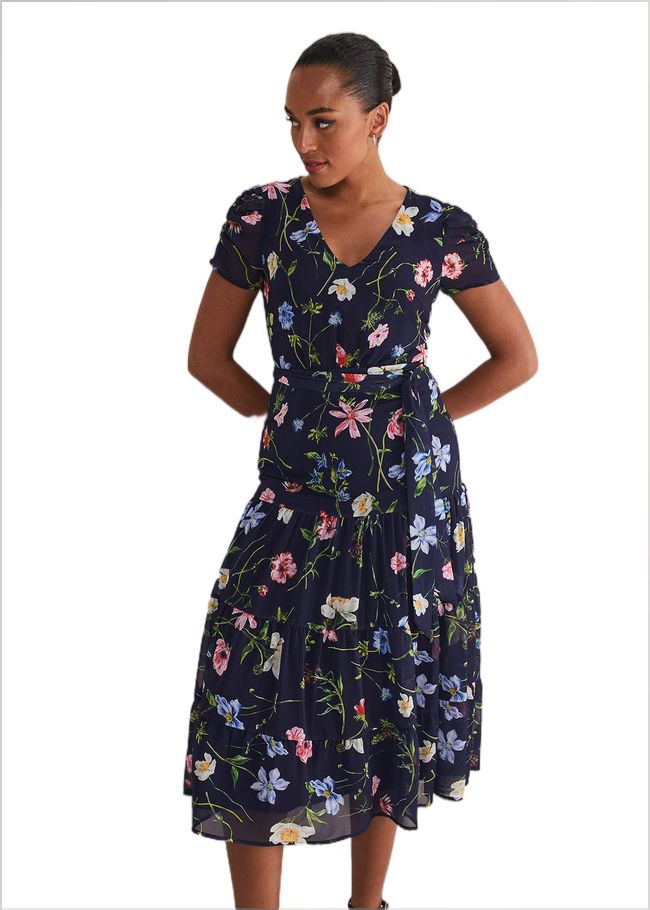  Lola Floral Tiered Midi Dress Navy/Multi 221675493