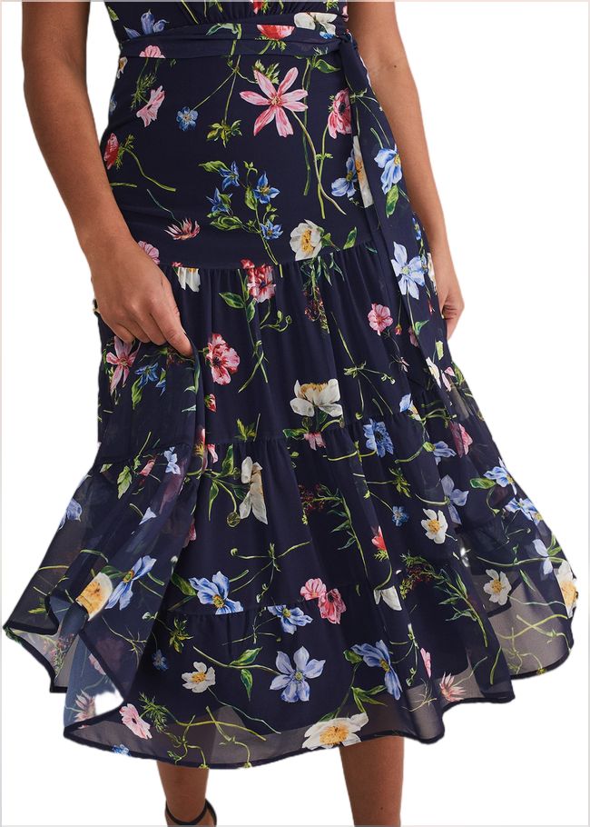  Lola Floral Tiered Midi Dress Navy/Multi 221675493