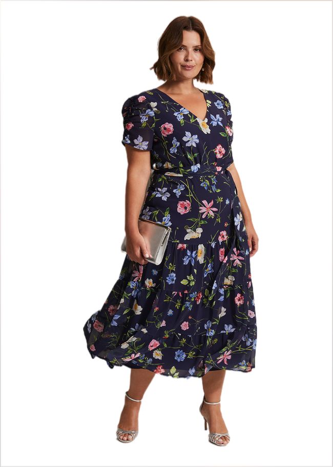  Lola Floral Tiered Midi Dress Navy/Multi 221675493