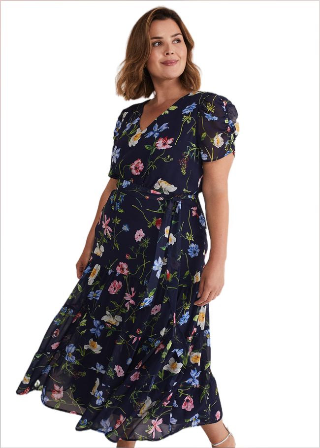  Lola Floral Tiered Midi Dress Navy/Multi 221675493