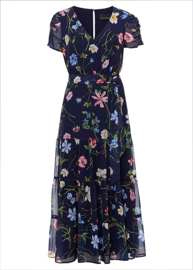  Lola Floral Tiered Midi Dress Navy/Multi 221675493